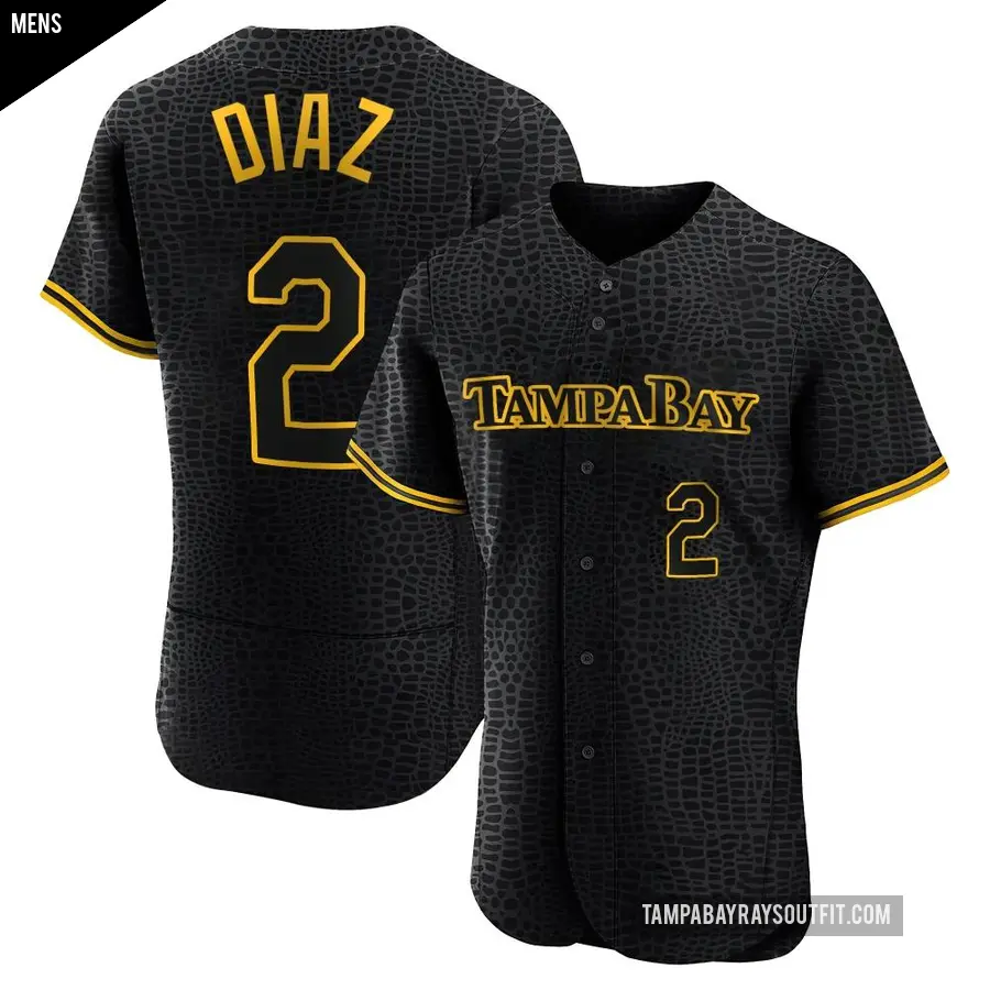 Men's Tampa Bay Rays ＃2 Yandy Diaz Authentic Black Snake Skin City Jersey