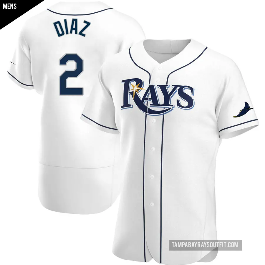 Men's Tampa Bay Rays ＃2 Yandy Diaz Authentic White Home Jersey