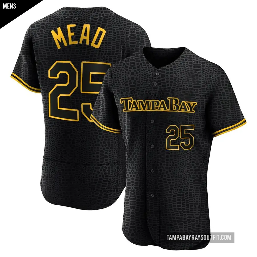 Men's Tampa Bay Rays ＃25 Curtis Mead Authentic Black Snake Skin City Jersey