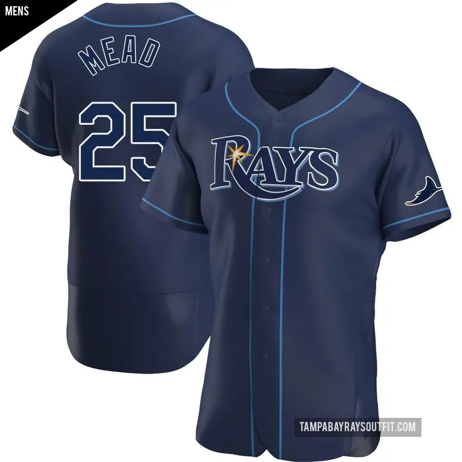 Men's Tampa Bay Rays ＃25 Curtis Mead Authentic Navy Alternate Jersey