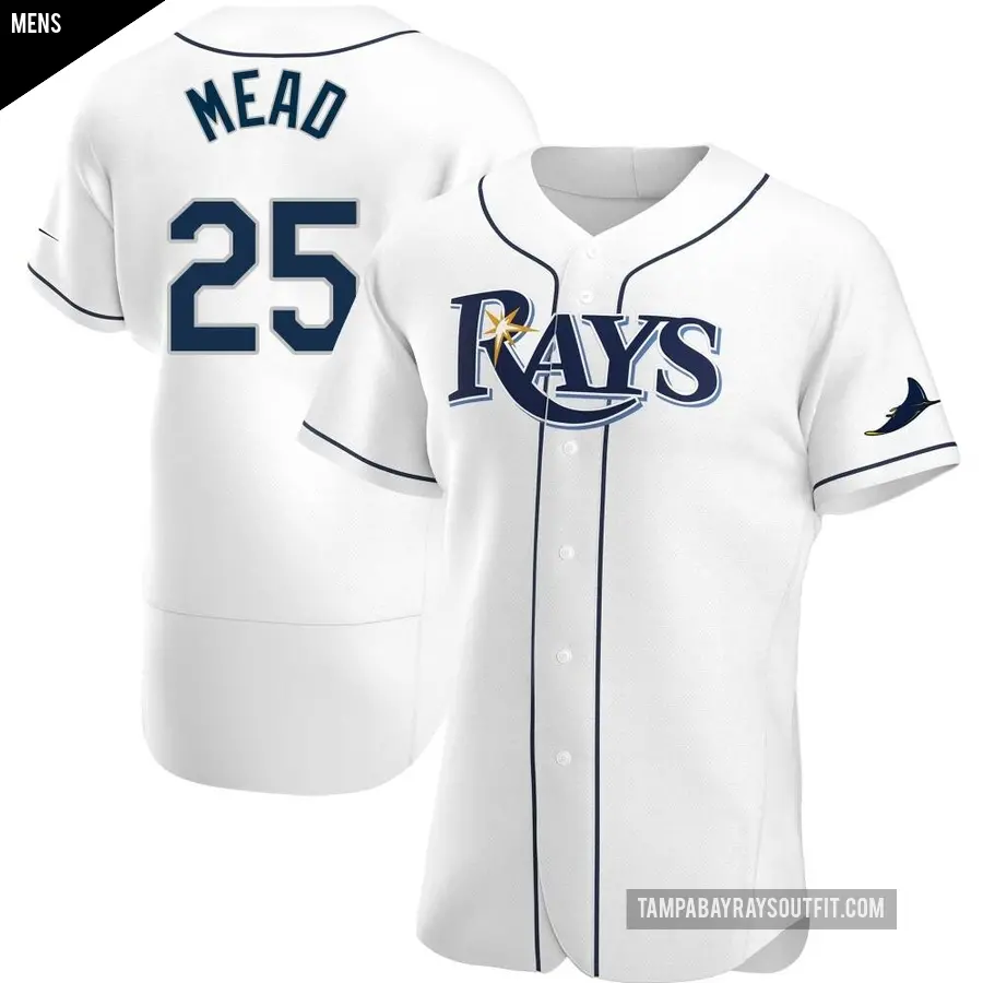 Men's Tampa Bay Rays ＃25 Curtis Mead Authentic White Home Jersey