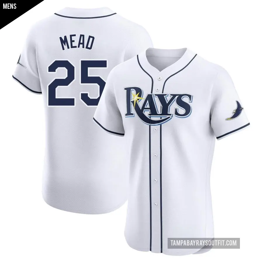 Men's Tampa Bay Rays ＃25 Curtis Mead Elite White Home Jersey