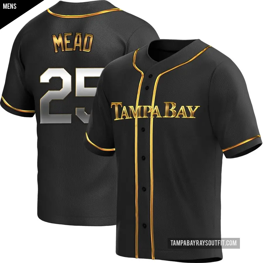 Men's Tampa Bay Rays ＃25 Curtis Mead Replica Gold Black en Alternate Jersey