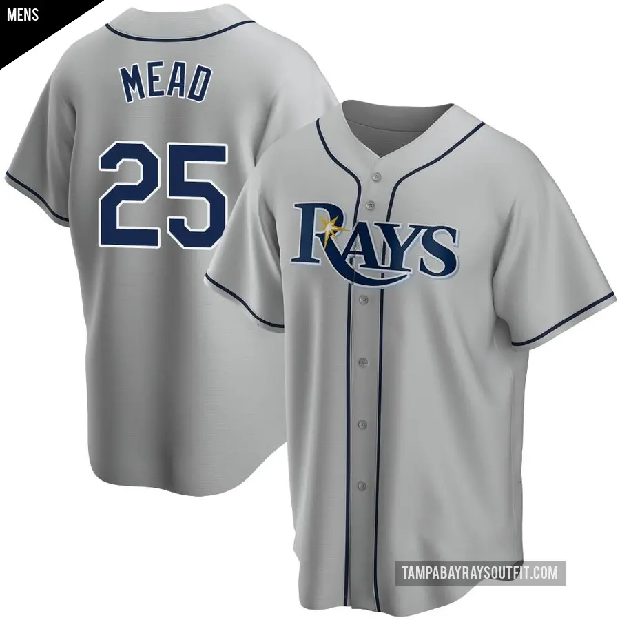 Men's Tampa Bay Rays ＃25 Curtis Mead Replica Gray Road Jersey