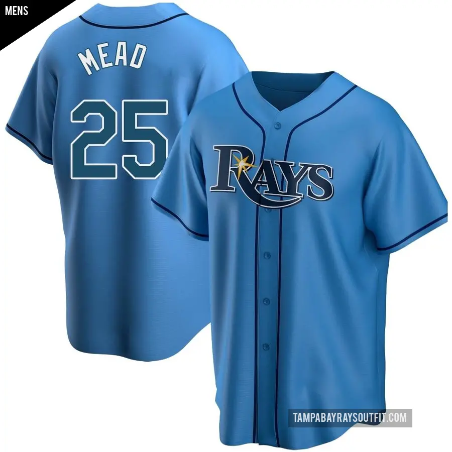 Men's Tampa Bay Rays ＃25 Curtis Mead Replica Light Blue Alternate Jersey