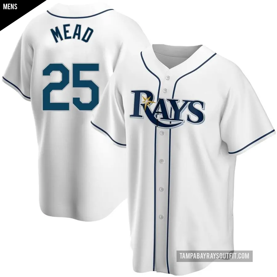 Men's Tampa Bay Rays ＃25 Curtis Mead Replica White Home Jersey