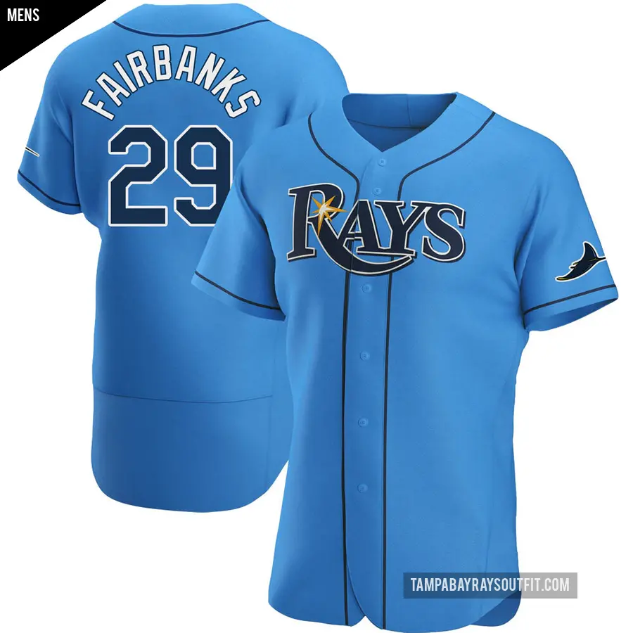 Men's Tampa Bay Rays ＃29 Pete Fairbanks Authentic Light Blue Alternate Jersey