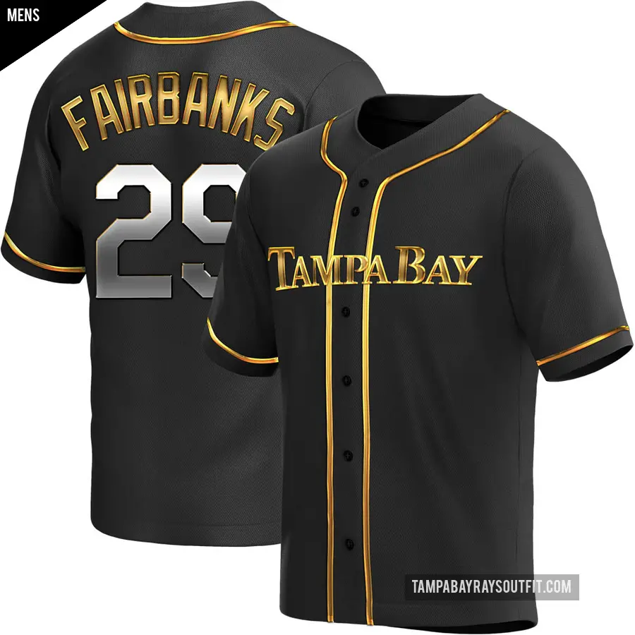 Men's Tampa Bay Rays ＃29 Pete Fairbanks Replica Gold Black en Alternate Jersey