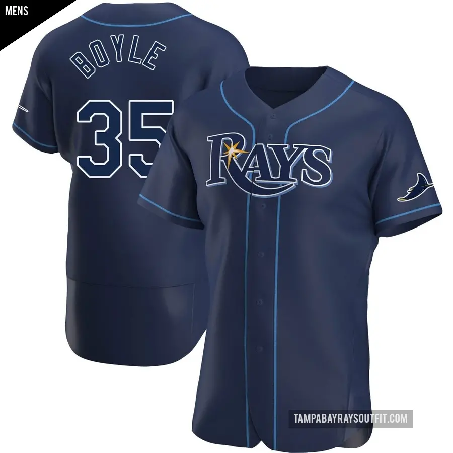 Men's Tampa Bay Rays ＃35 Joe Boyle Authentic Navy Alternate Jersey