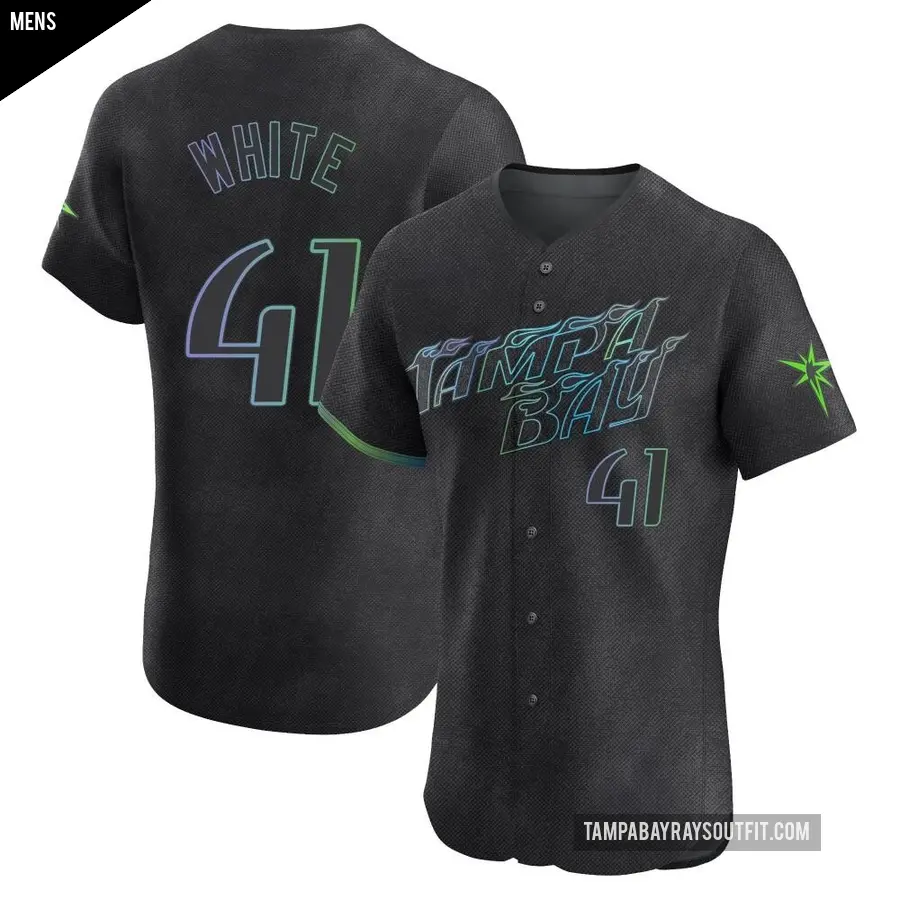 Men's Tampa Bay Rays ＃41 Colby White Elite White Charcoal 2024 City Connect Jersey