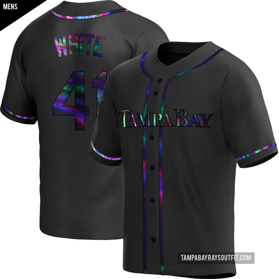 Men's Tampa Bay Rays ＃41 Colby White Replica White Black Holographic Alternate Jersey