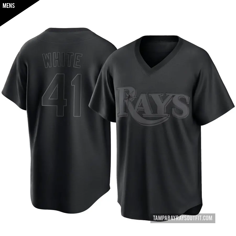 Men's Tampa Bay Rays ＃41 Colby White Replica White Black Pitch Black Fashion Jersey