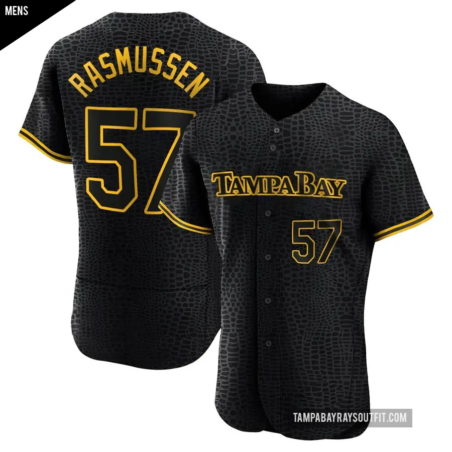 Men's Tampa Bay Rays ＃57 Drew Rasmussen Authentic Black Snake Skin City Jersey