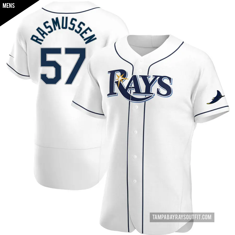 Men's Tampa Bay Rays ＃57 Drew Rasmussen Authentic White Home Jersey