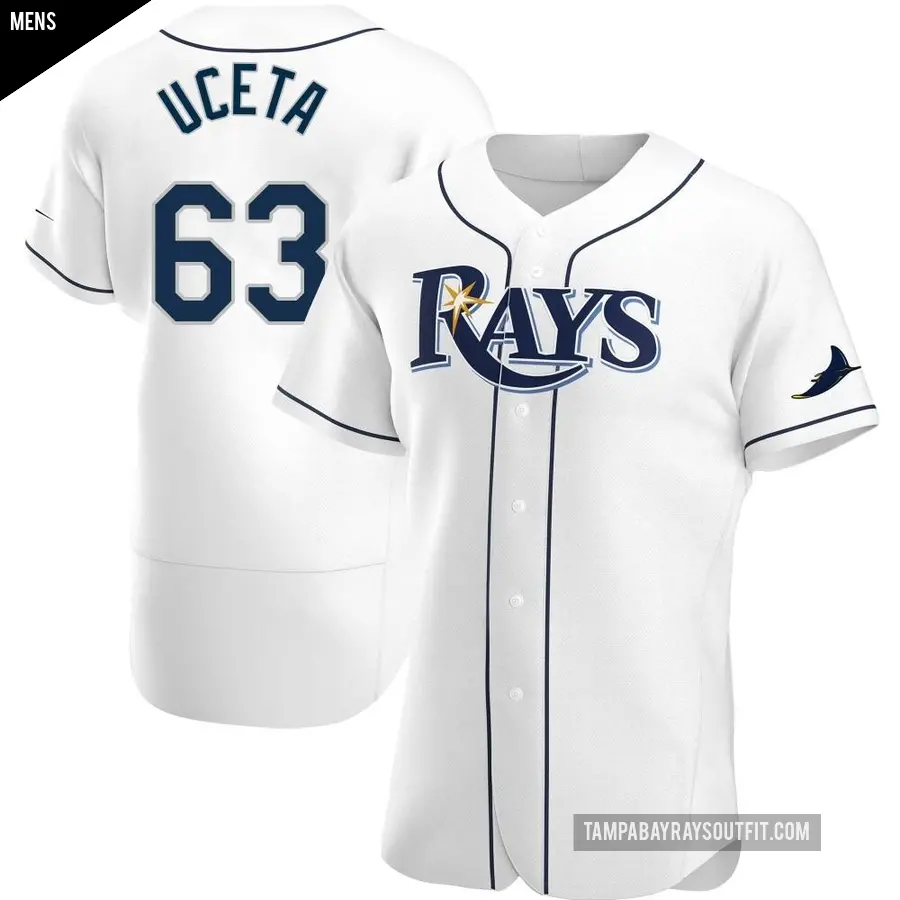 Men's Tampa Bay Rays ＃63 Edwin Uceta Authentic White Home Jersey