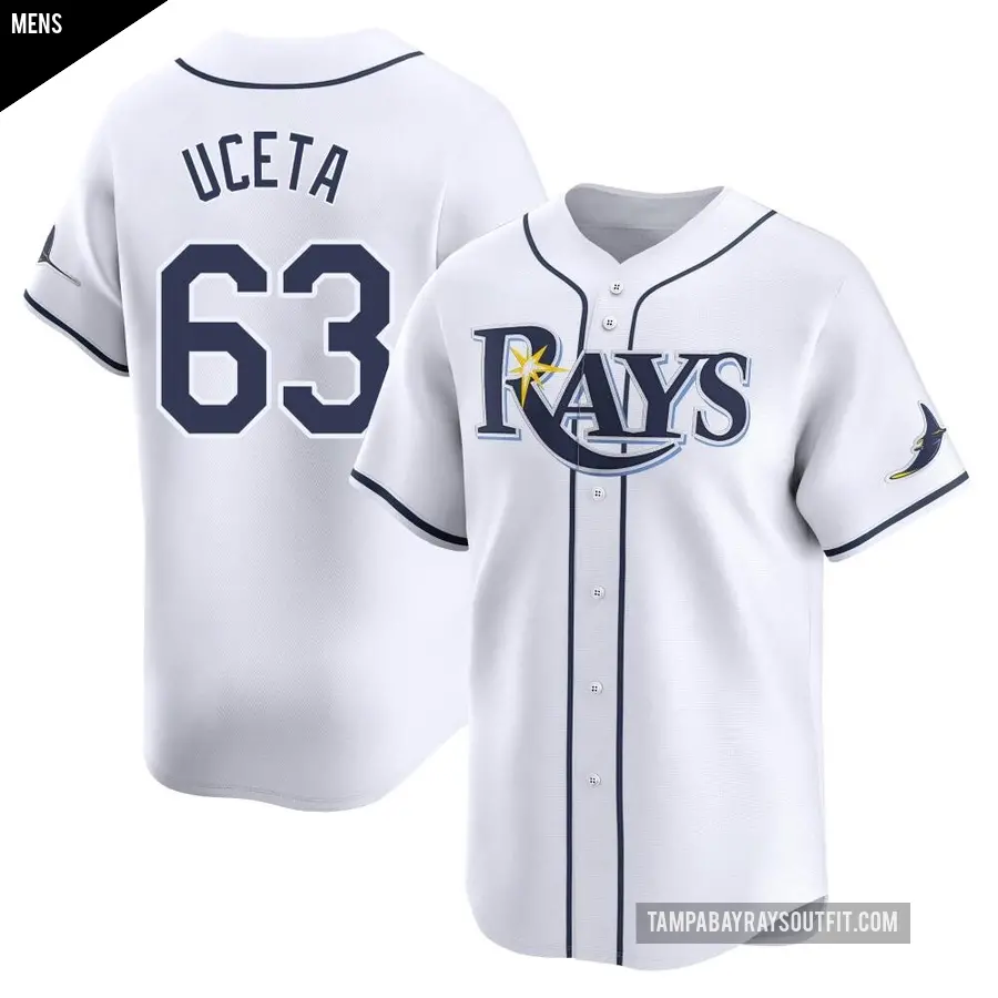 Men's Tampa Bay Rays ＃63 Edwin Uceta Limited White Home Jersey