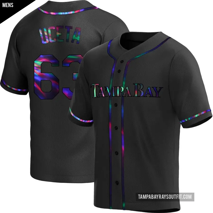 Men's Tampa Bay Rays ＃63 Edwin Uceta Replica Black Holographic Alternate Jersey