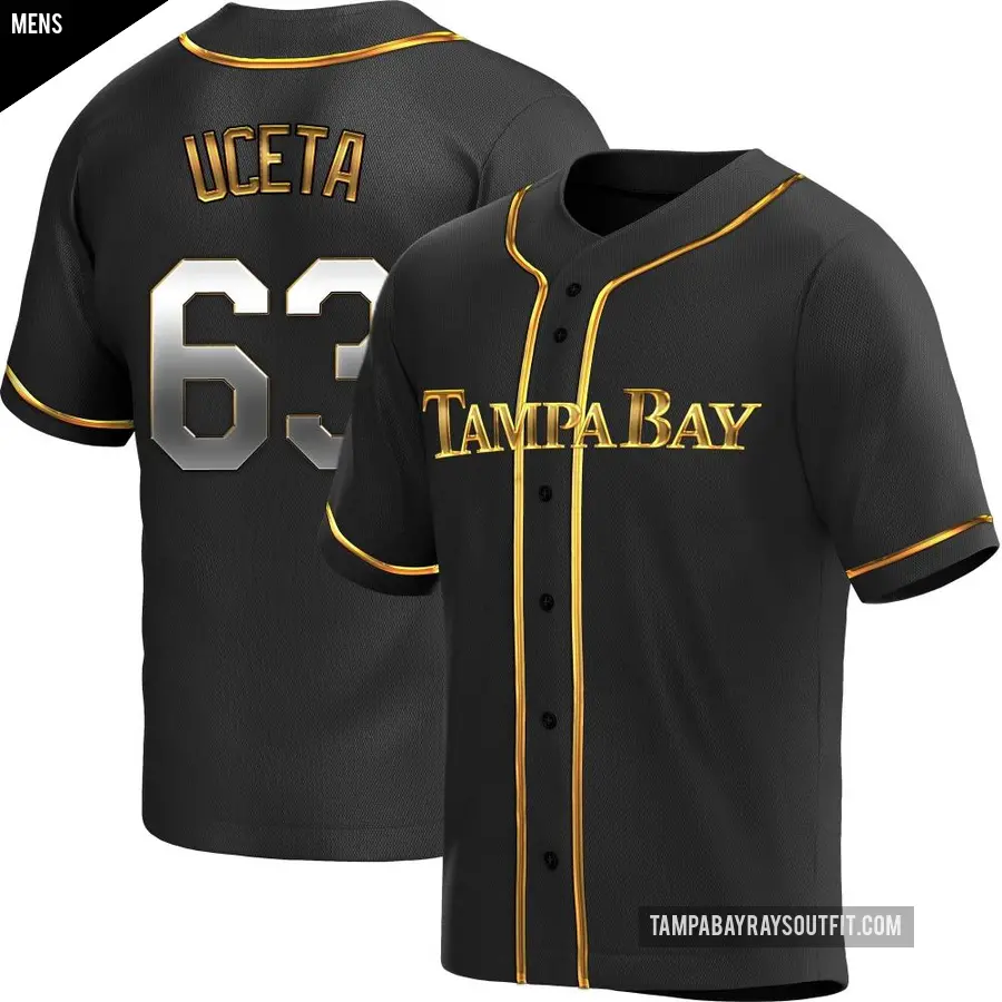 Men's Tampa Bay Rays ＃63 Edwin Uceta Replica Gold Black en Alternate Jersey