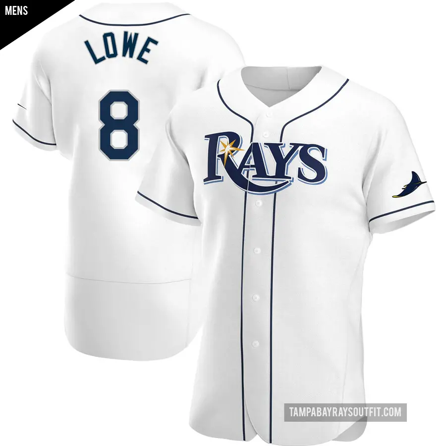 Men's Tampa Bay Rays ＃8 Brandon Lowe Authentic White Home Jersey