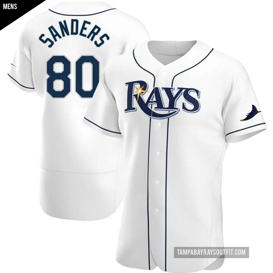 Men's Tampa Bay Rays ＃80 Phoenix Sanders Authentic White Home Jersey