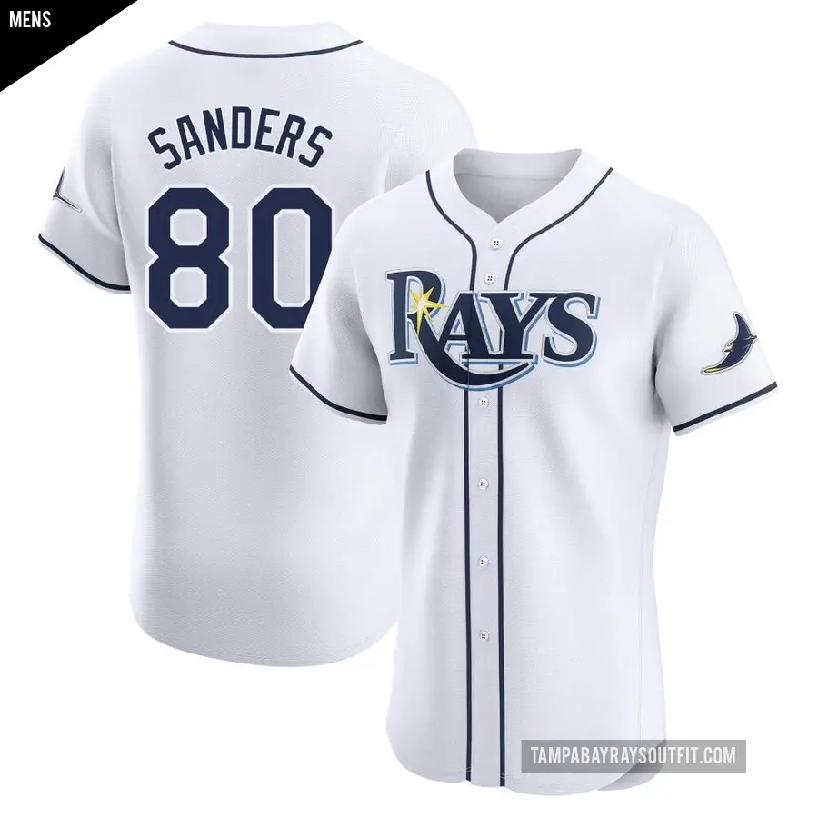 Men's Tampa Bay Rays ＃80 Phoenix Sanders Elite White Home Jersey