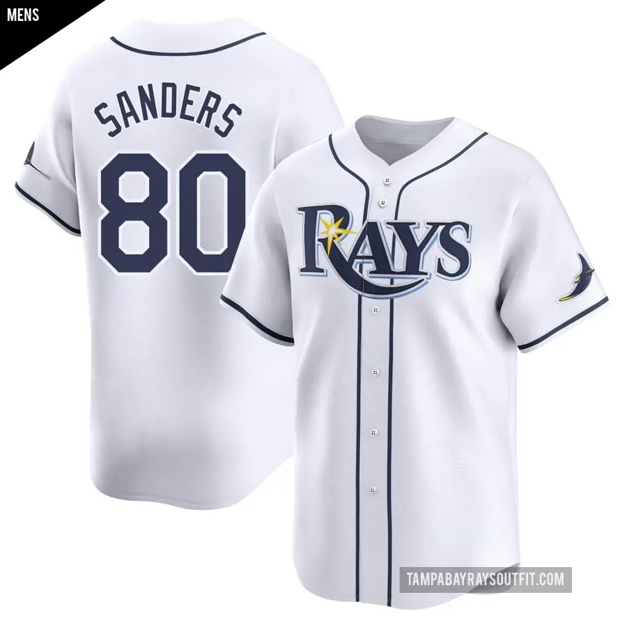 Men's Tampa Bay Rays ＃80 Phoenix Sanders Limited White Home Jersey