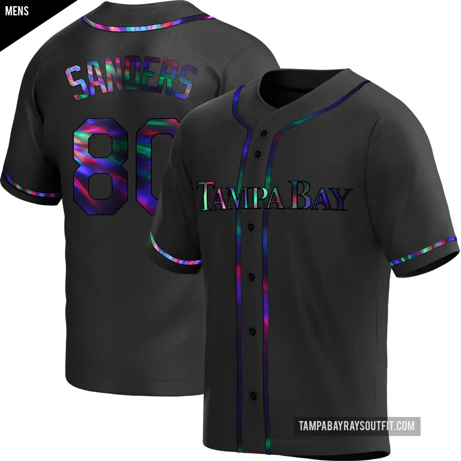 Men's Tampa Bay Rays ＃80 Phoenix Sanders Replica Black Holographic Alternate Jersey