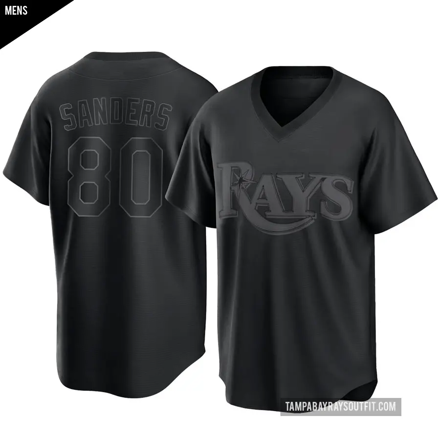 Men's Tampa Bay Rays ＃80 Phoenix Sanders Replica Black Pitch Fashion Jersey