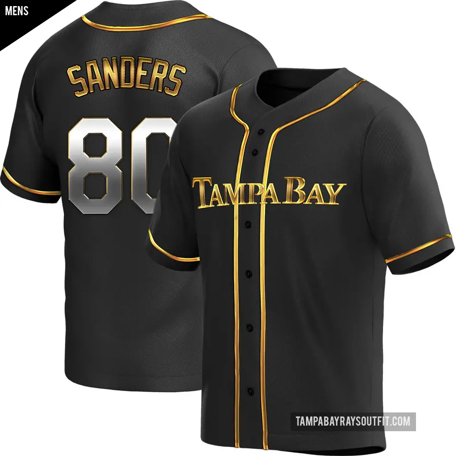 Men's Tampa Bay Rays ＃80 Phoenix Sanders Replica Gold Black en Alternate Jersey