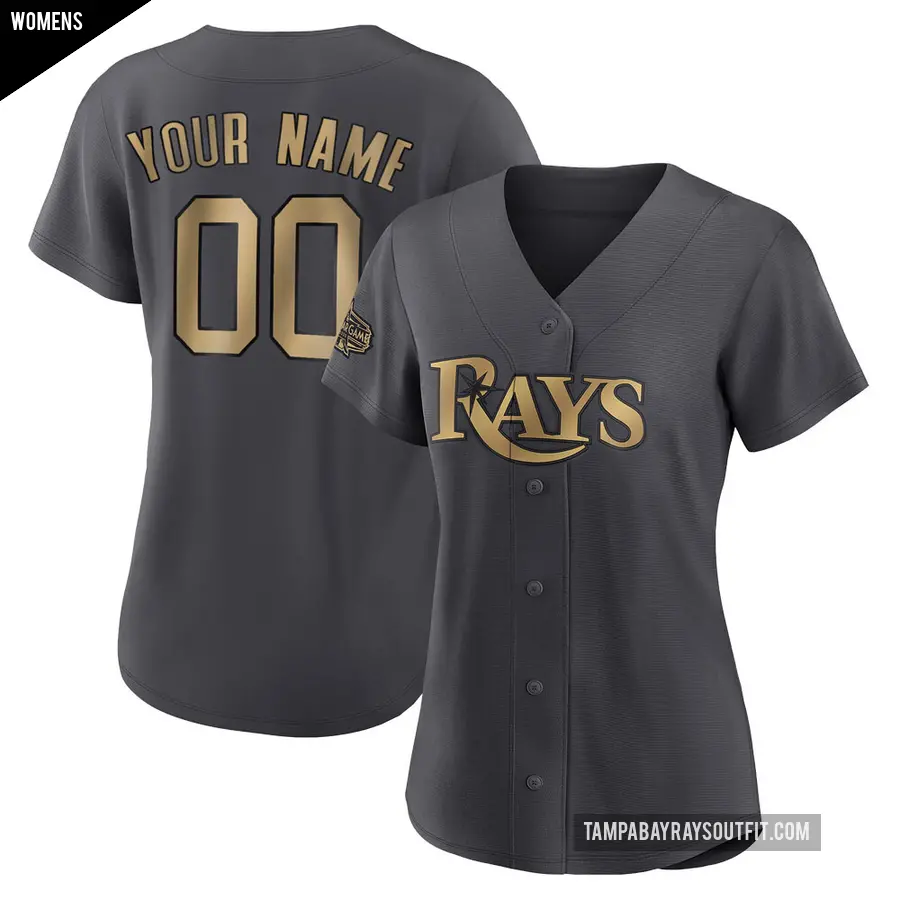 Women's Tampa Bay Rays ＃00 Custom Game Charcoal Authentic 2022 All-Star Jersey