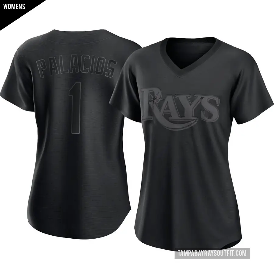 Women's Tampa Bay Rays ＃1 Richie Palacios Authentic Black Pitch Fashion Jersey