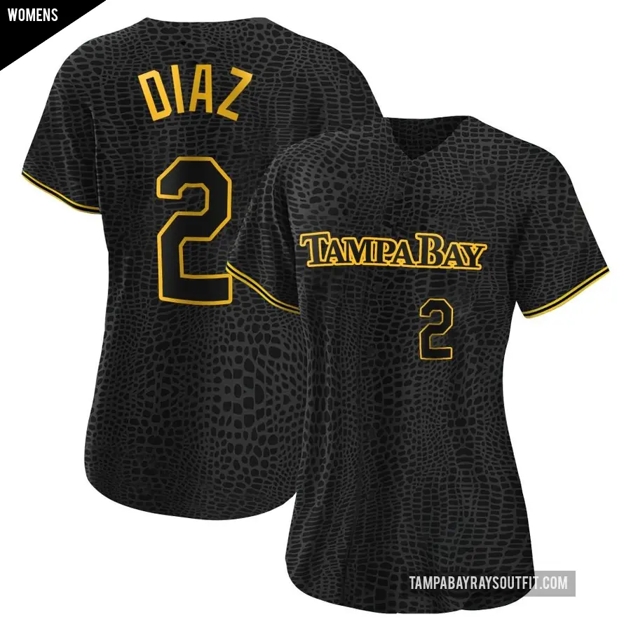 Women's Tampa Bay Rays ＃2 Yandy Diaz Authentic Black Snake Skin City Jersey