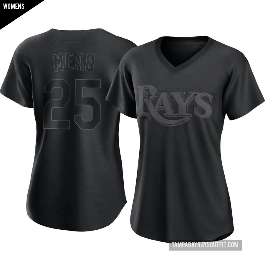 Women's Tampa Bay Rays ＃25 Curtis Mead Authentic Black Pitch Fashion Jersey