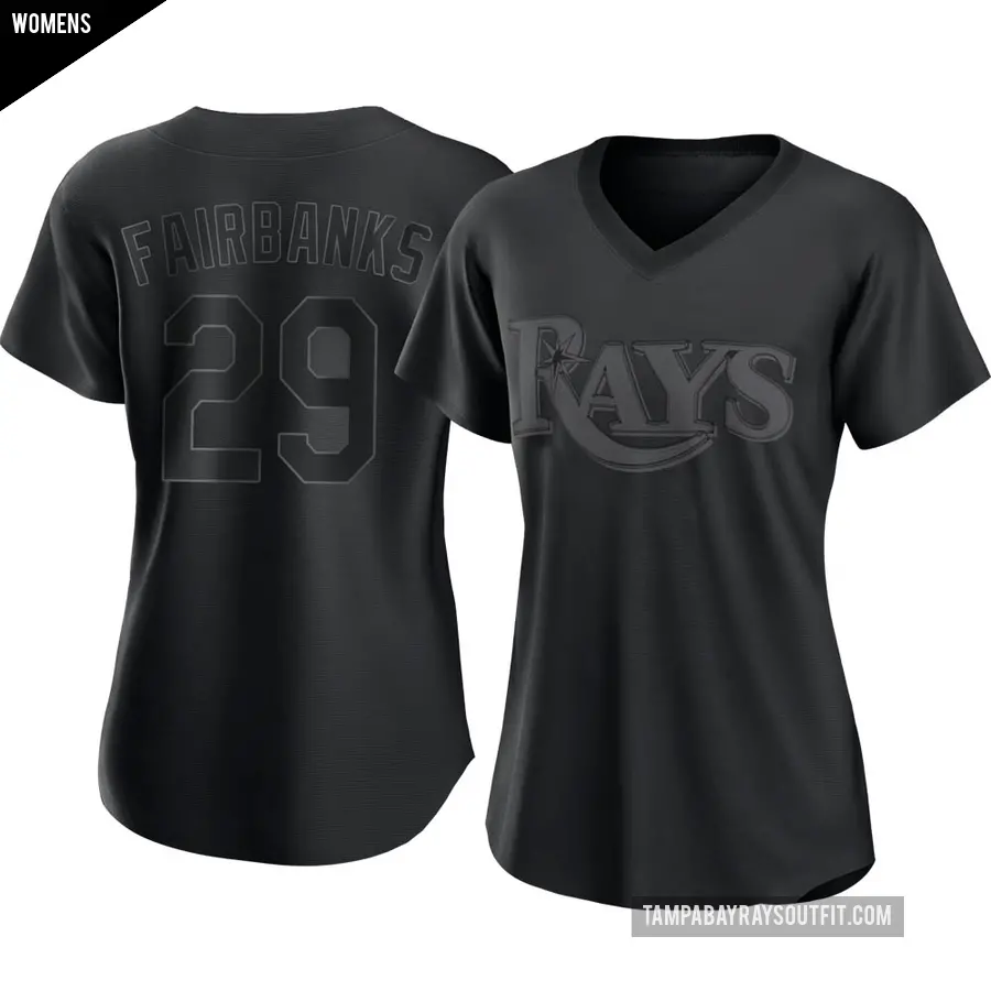 Women's Tampa Bay Rays ＃29 Pete Fairbanks Authentic Black Pitch Fashion Jersey