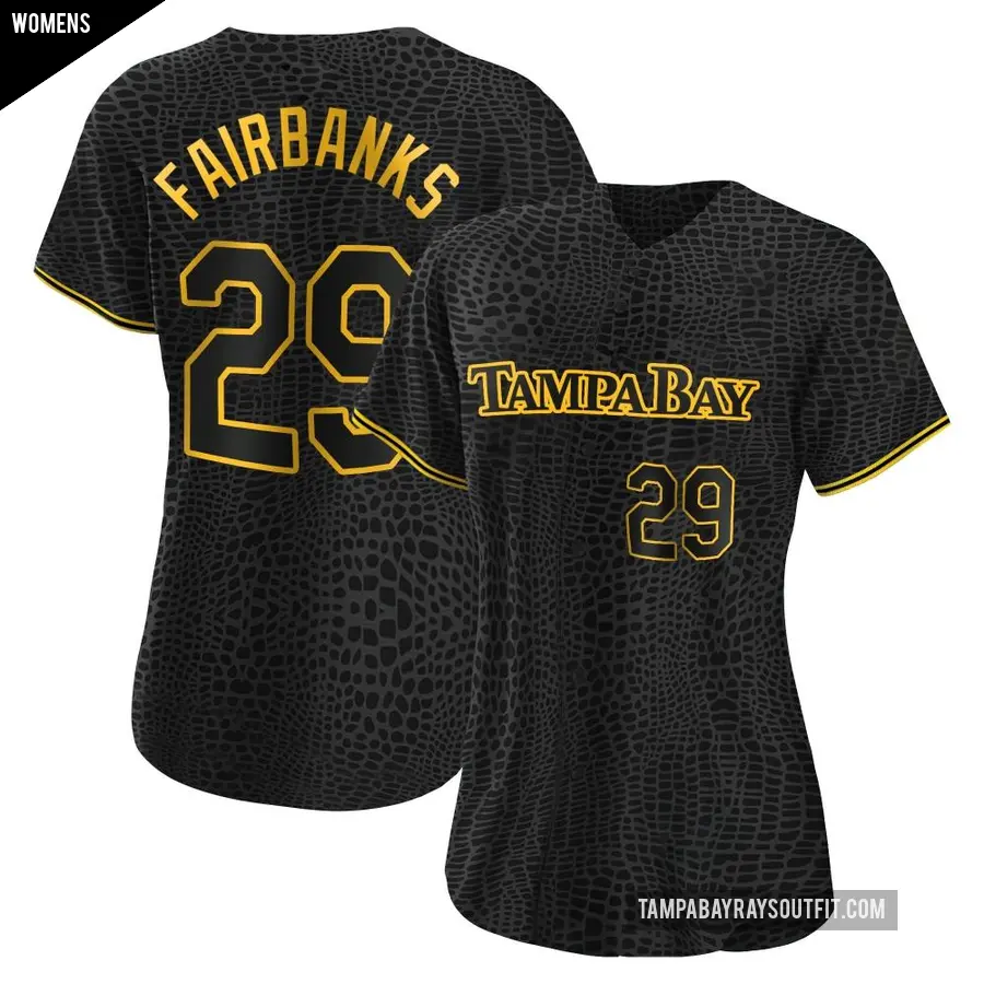 Women's Tampa Bay Rays ＃29 Pete Fairbanks Authentic Black Snake Skin City Jersey