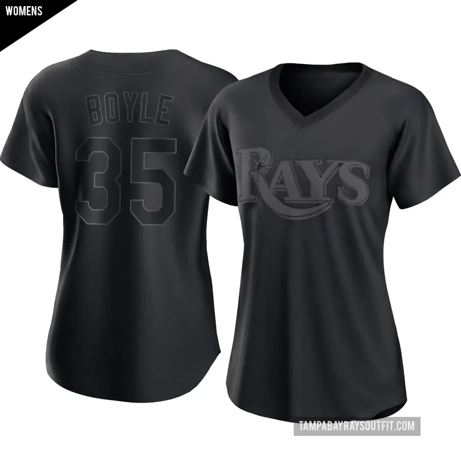 Women's Tampa Bay Rays ＃35 Joe Boyle Authentic Black Pitch Fashion Jersey