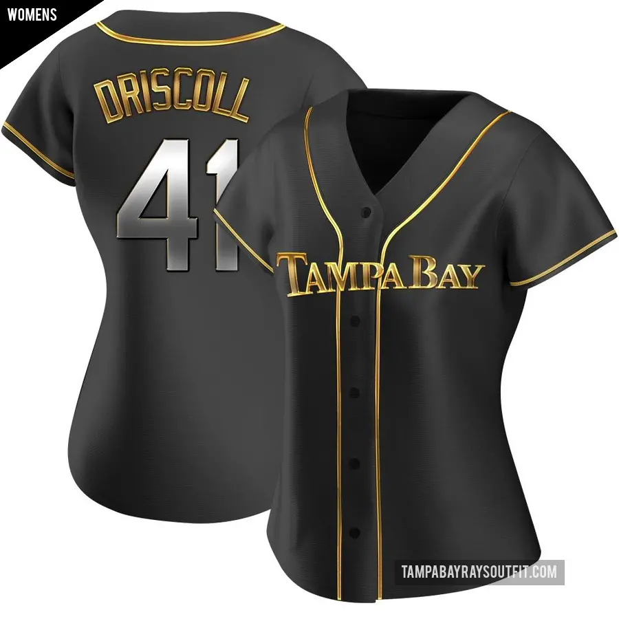 Women's Tampa Bay Rays ＃41 Logan Driscoll Replica Gold Black en Alternate Jersey