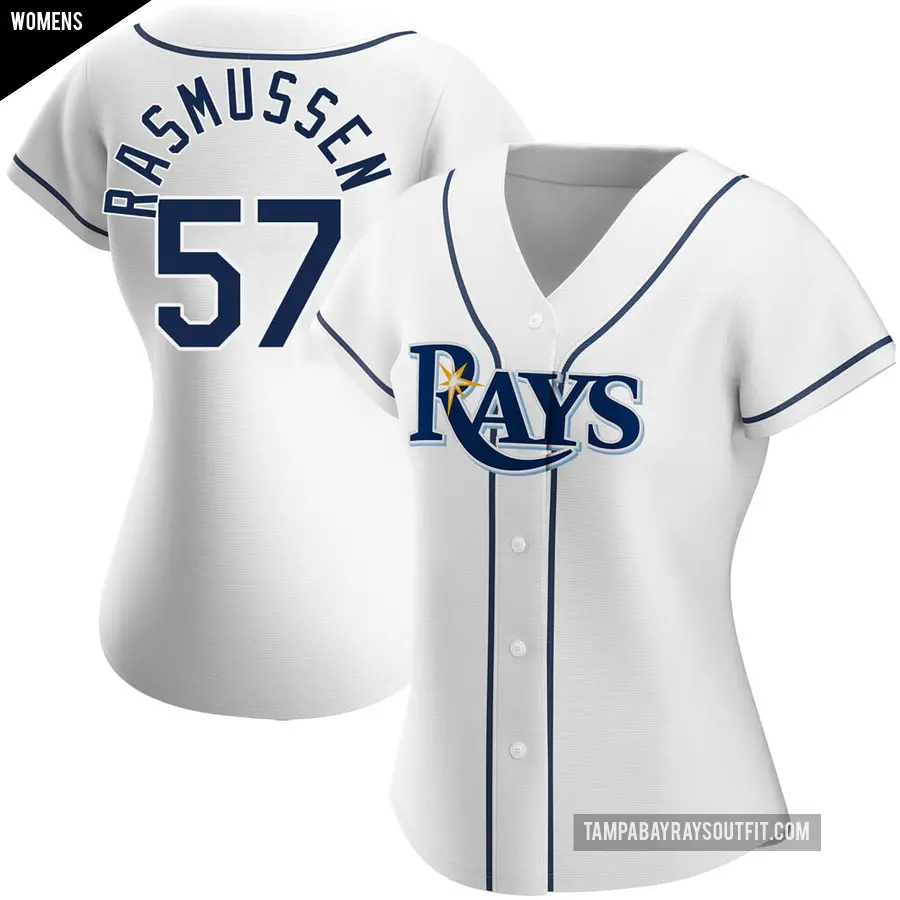 Women's Tampa Bay Rays ＃57 Drew Rasmussen Authentic White Home Jersey