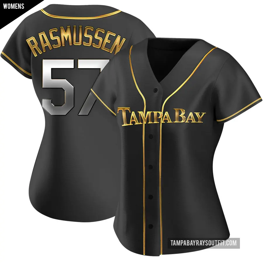 Women's Tampa Bay Rays ＃57 Drew Rasmussen Replica Gold Black en Alternate Jersey