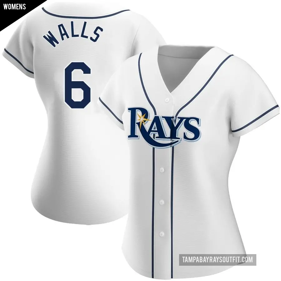 Women's Tampa Bay Rays ＃6 Taylor Walls Authentic White Home Jersey