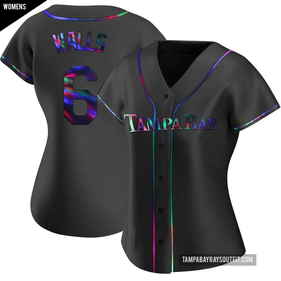 Women's Tampa Bay Rays ＃6 Taylor Walls Replica Black Holographic Alternate Jersey