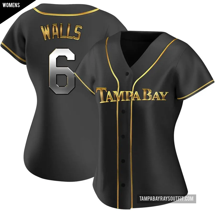 Women's Tampa Bay Rays ＃6 Taylor Walls Replica Gold Black en Alternate Jersey