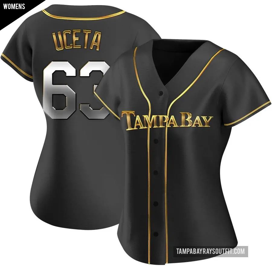 Women's Tampa Bay Rays ＃63 Edwin Uceta Replica Gold Black en Alternate Jersey