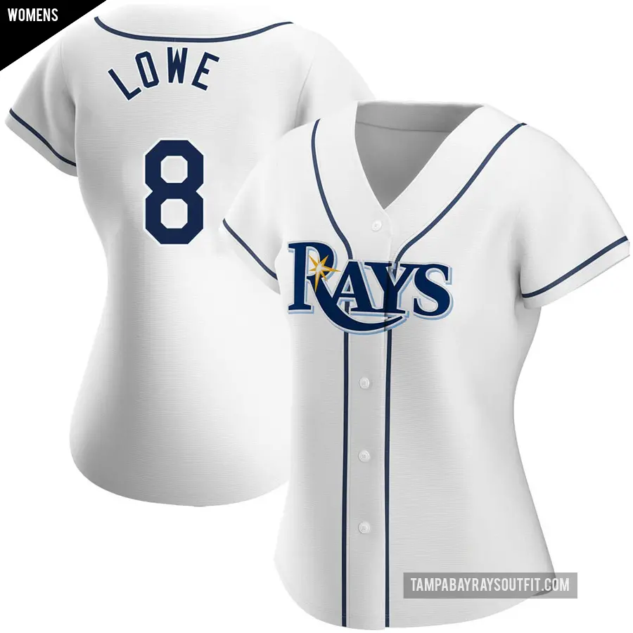 Women's Tampa Bay Rays ＃8 Brandon Lowe Authentic White Home Jersey