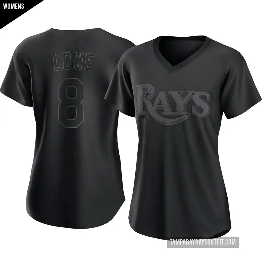 Women's Tampa Bay Rays ＃8 Brandon Lowe Replica Black Pitch Fashion Jersey