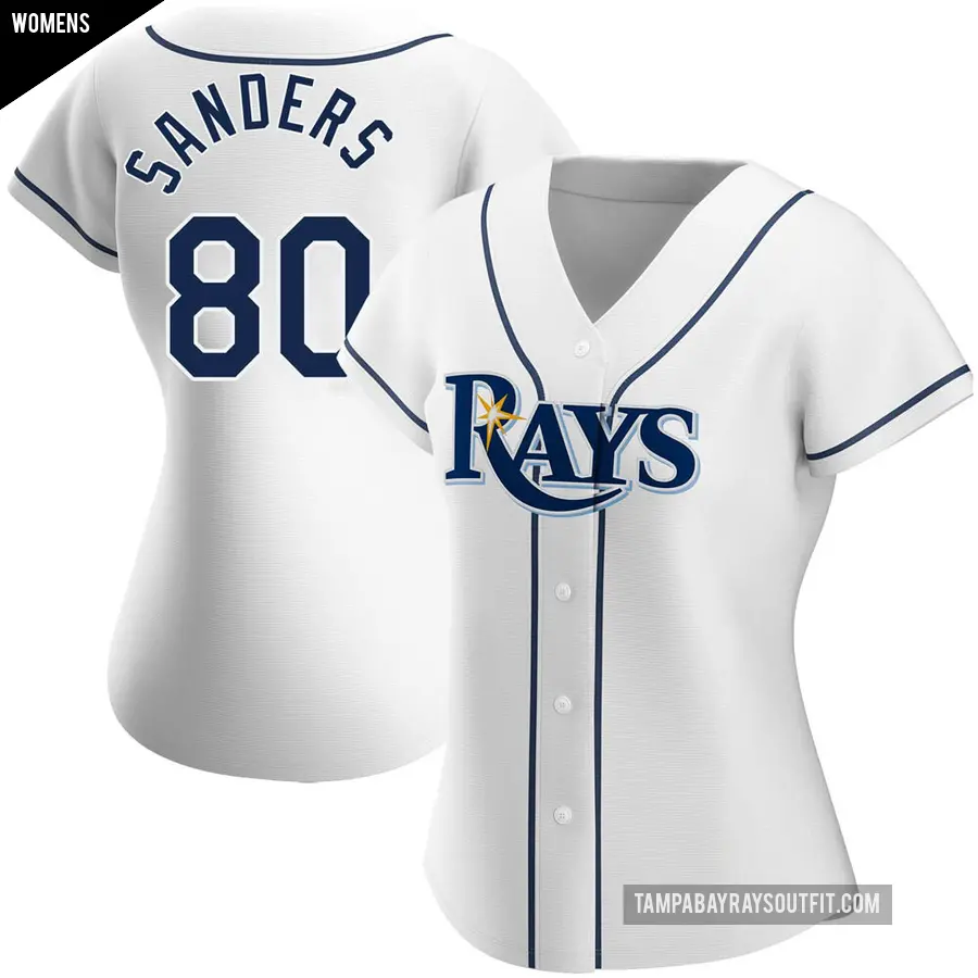 Women's Tampa Bay Rays ＃80 Phoenix Sanders Authentic White Home Jersey