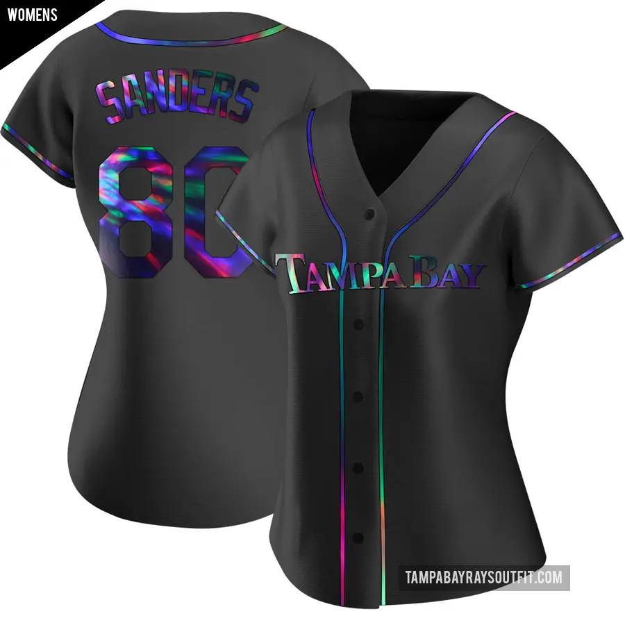 Women's Tampa Bay Rays ＃80 Phoenix Sanders Replica Black Holographic Alternate Jersey