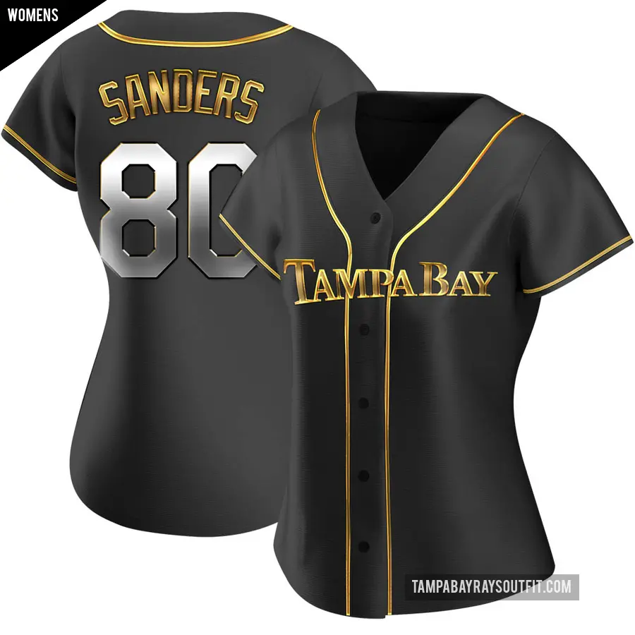 Women's Tampa Bay Rays ＃80 Phoenix Sanders Replica Gold Black en Alternate Jersey