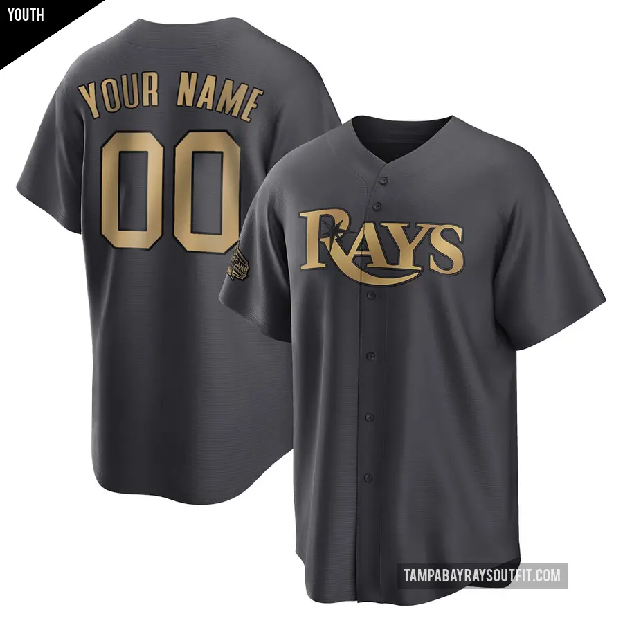 Youth Tampa Bay Rays ＃00 Custom Game Charcoal Replica 2022 All-Star Jersey