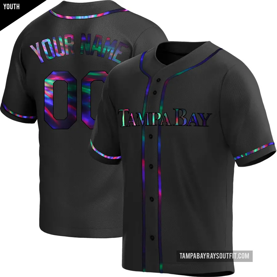 Youth Tampa Bay Rays ＃00 Custom Replica Black Holographic Alternate Jersey